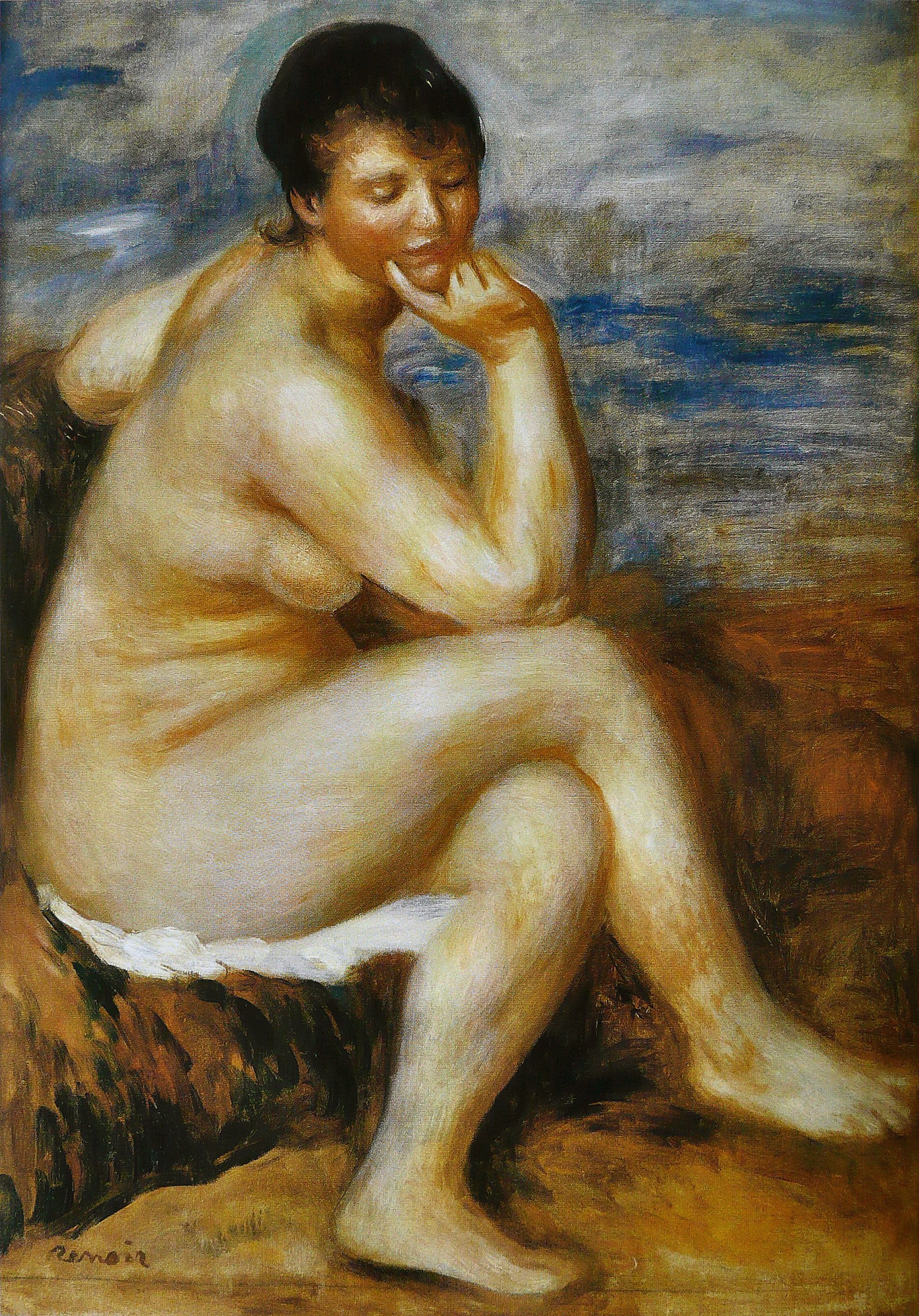 Reproduction du tableau « Baigneuse assise sur un rocher - Pierre-Auguste Renoir » par Alpha Reproduction en peinture à l’huile