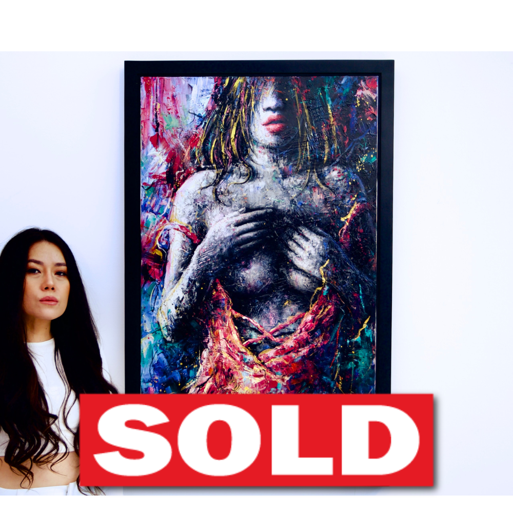 Nainen vaaleanpunaisessa mekossa | 60 x 100 cm