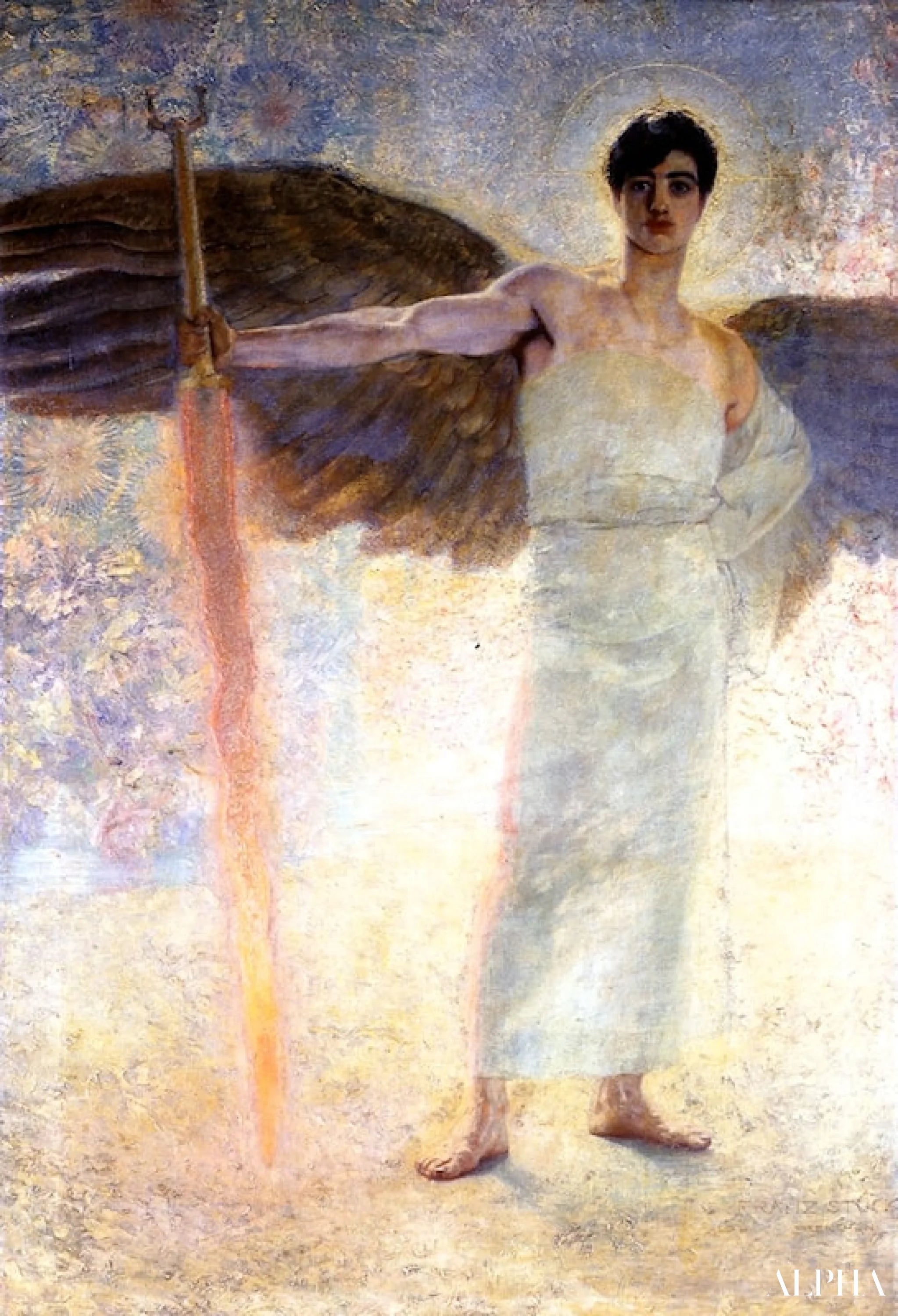Reproduction du tableau « Ange à l'épée flamboyante - Franz von Stuck » par Alpha Reproduction en peinture à l’huile