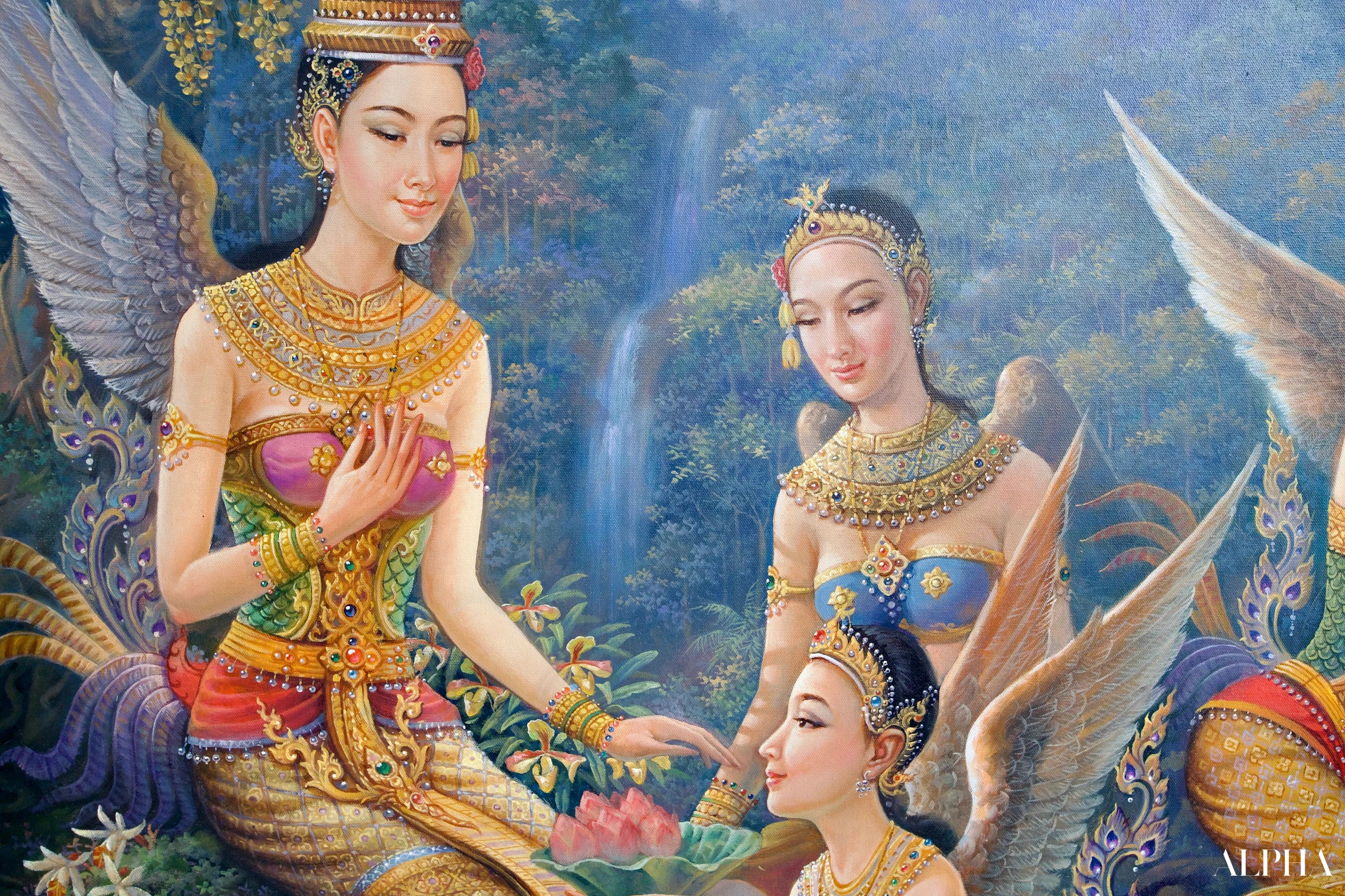 Déesse Kinnaree | 170 x 120 cm Reproductions de tableaux à la peinture à l’huile