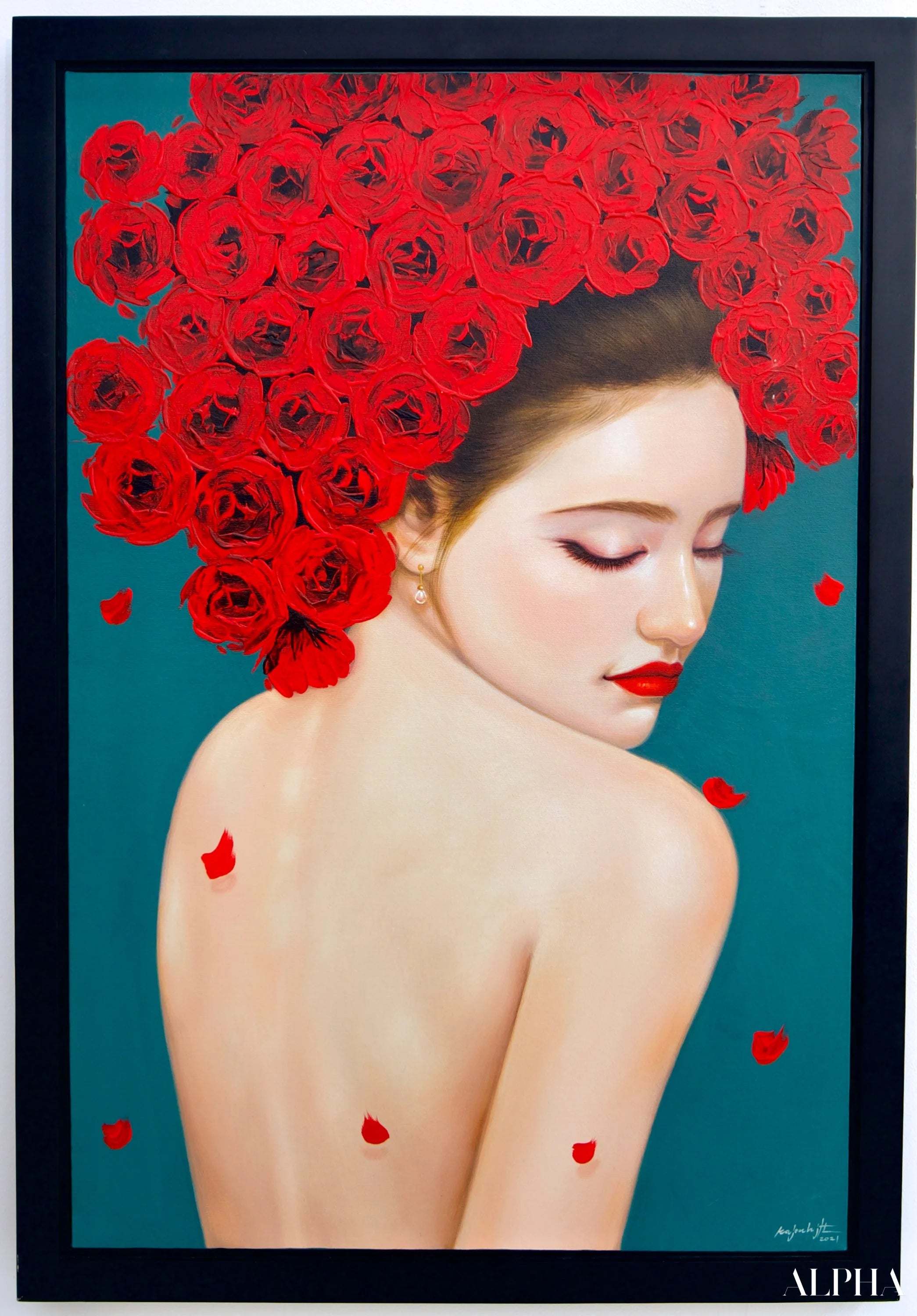 Fragile woman with roses - Narit | 60 x 90 cm Reproductions de tableaux à la peinture à l’huile