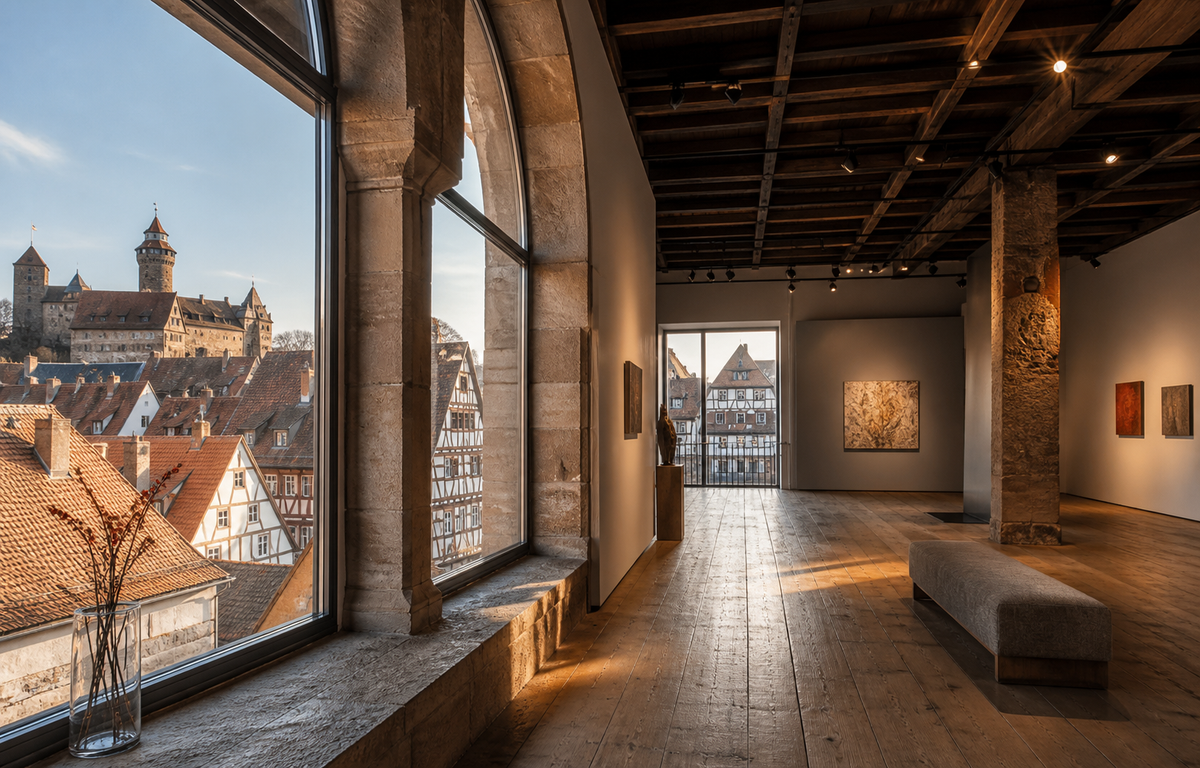 Galerie d’art contemporaine avec vue sur la vieille ville et le château de Nuremberg