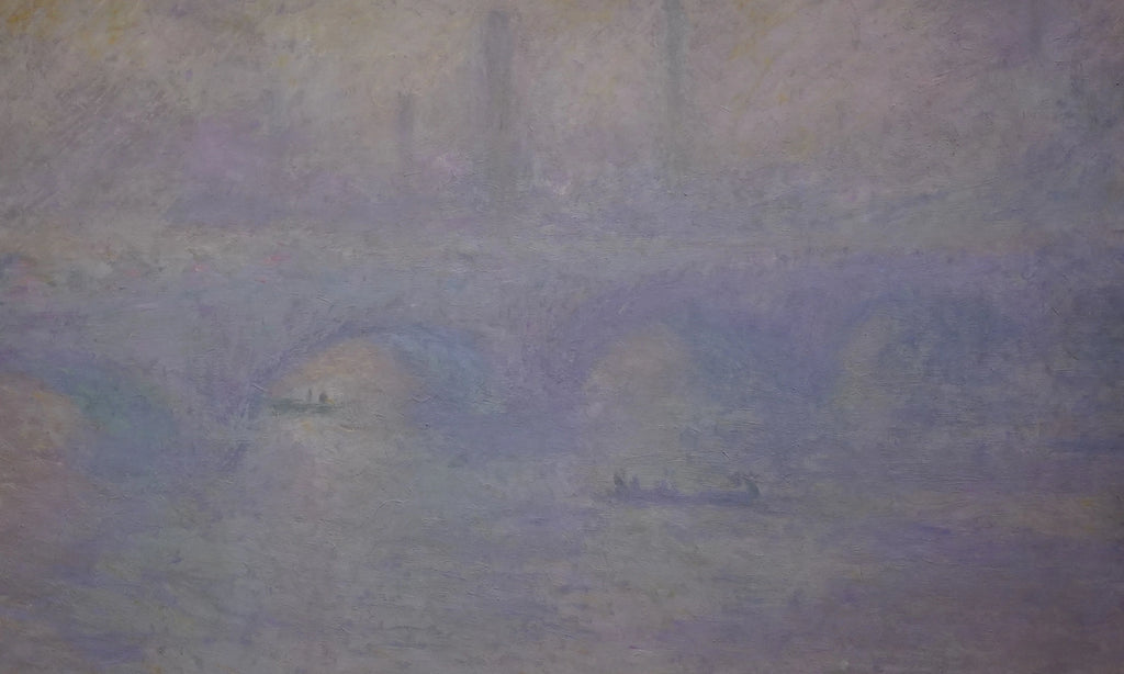 Détail réel du pont de Waterloo, de la Tamise et des cheminées, photographié au musée