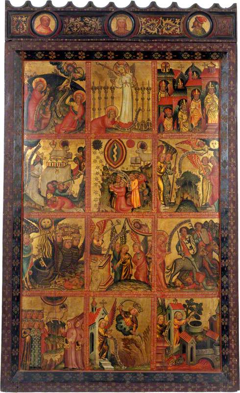12 kohtauksen apokalypsistä (triptyykkinen retable, vasen liuska, sisäpuoli) - Mestari Bertram