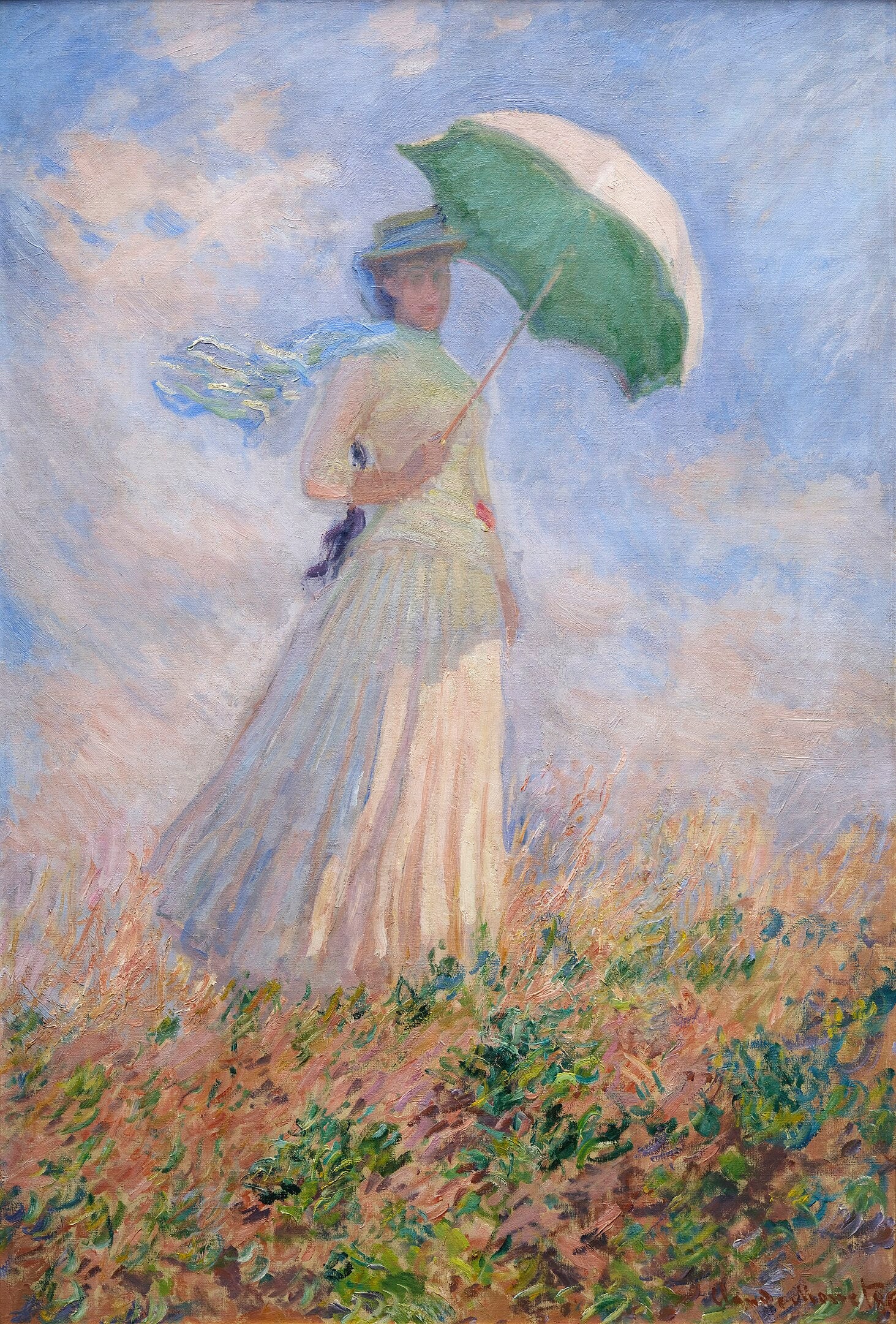 Nainen varjon kanssa käännettynä oikealle - Claude Monet
