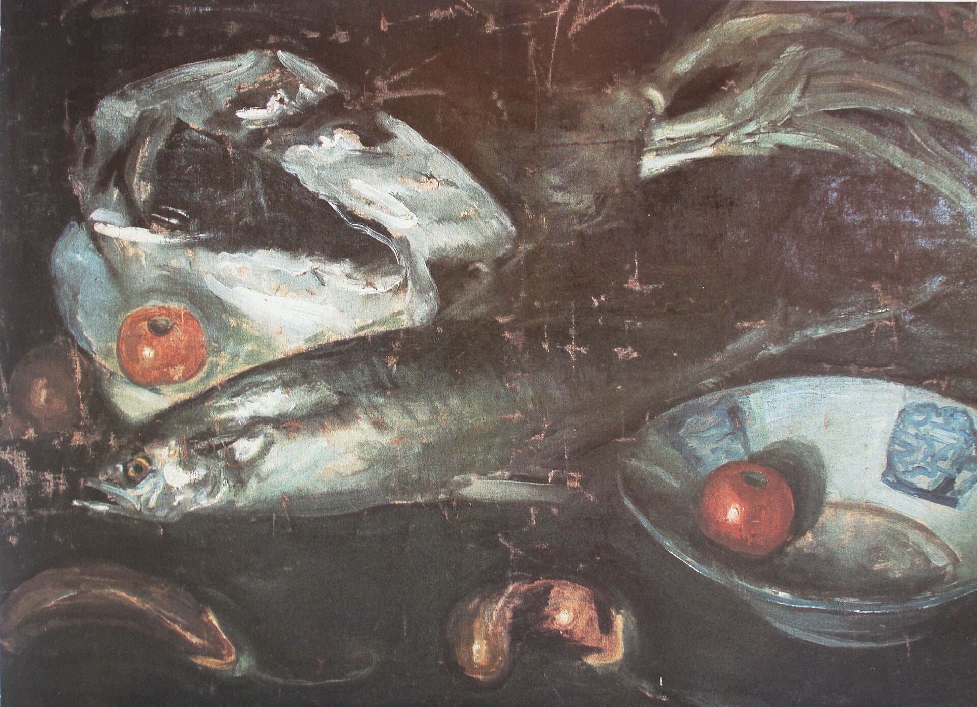 Poisson et aubergines, Li Tiefu, années 1930–1940, huile sur toile