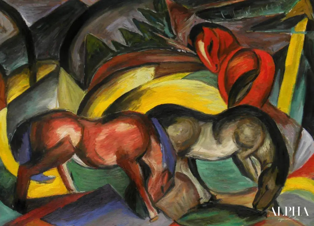 3 chevaux - Franz Marc - Reproductions de tableaux et peintures haut de gamme