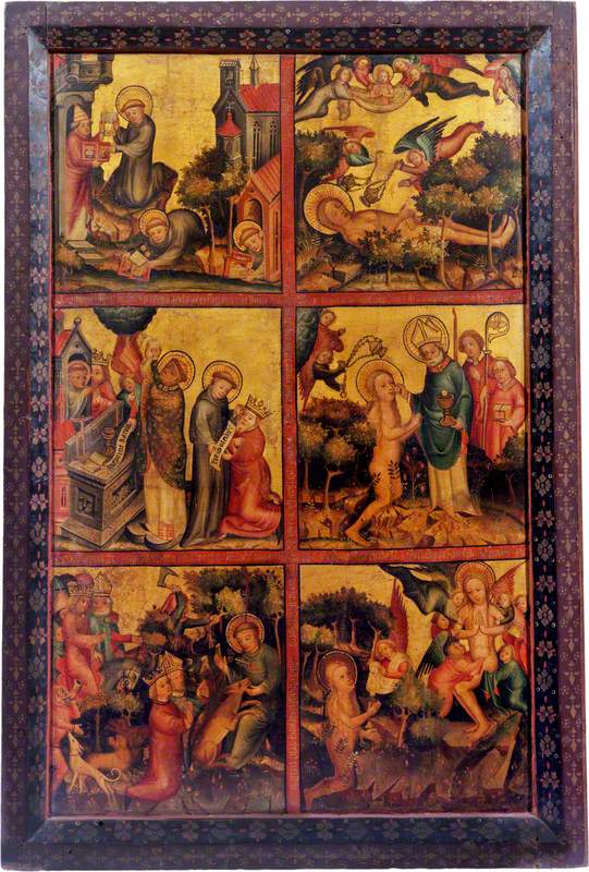 3 kohtauksen pyhän Gillesin elämästä; 3 kohtauksen pyhän Maria Magdaleenan elämästä (triptyykki, oikea ulkoinen lehti) - Mestari Bertram