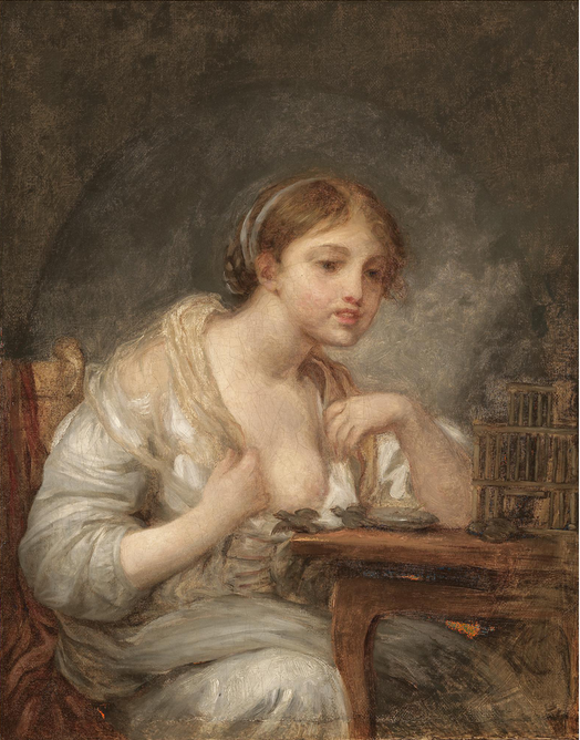 Nuori nainen lintukoppiin - Jean-Baptiste Greuze