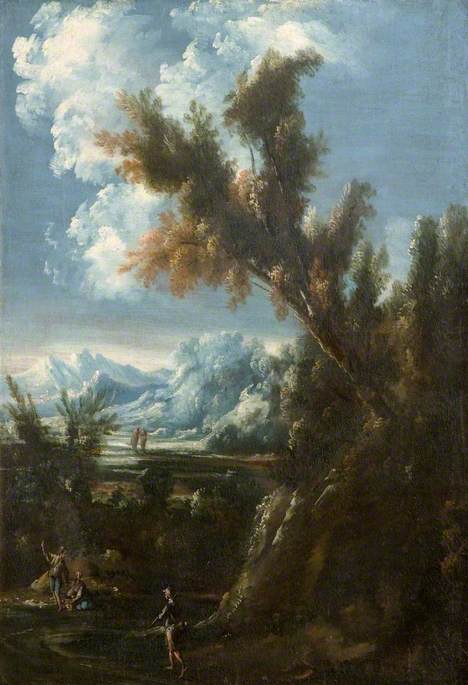 Paysage montagneux et boisé avec des personnages - Alessandro Magnasco image 1 tableau peint à l’huile sur toile