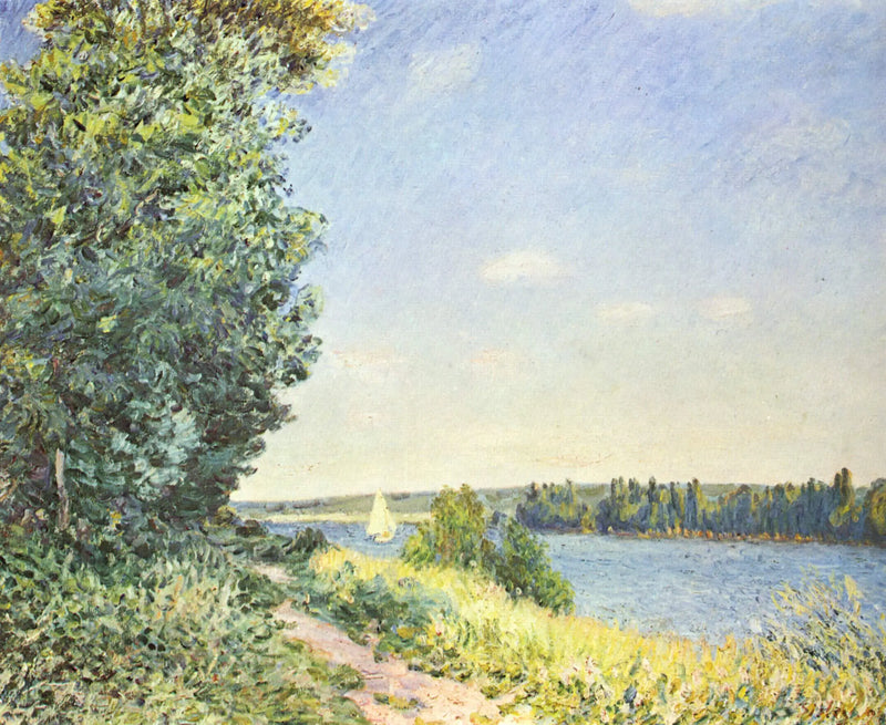 Normandia, polku veden äärellä, ilta Sahursissa - Alfred Sisley