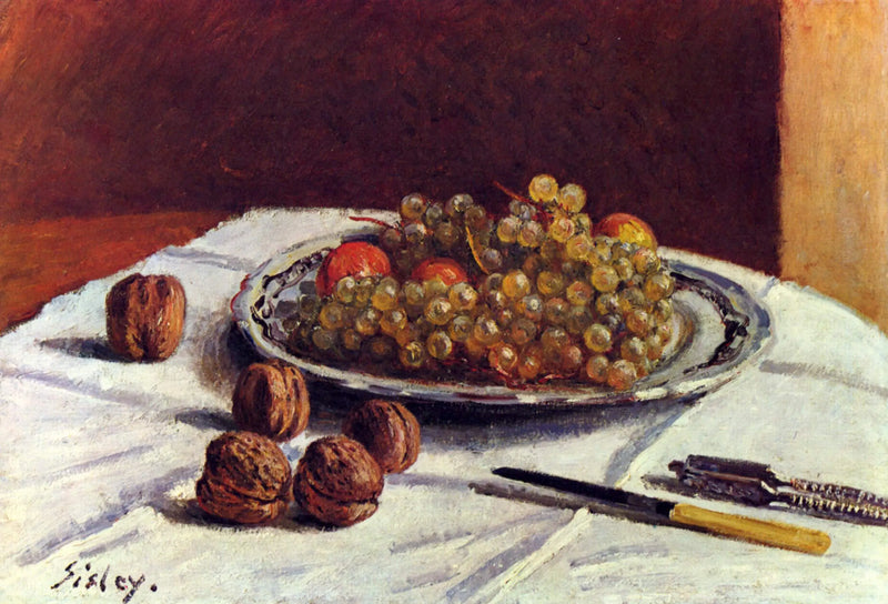 Still life, dried grapes and nuts - Alfred Sisley