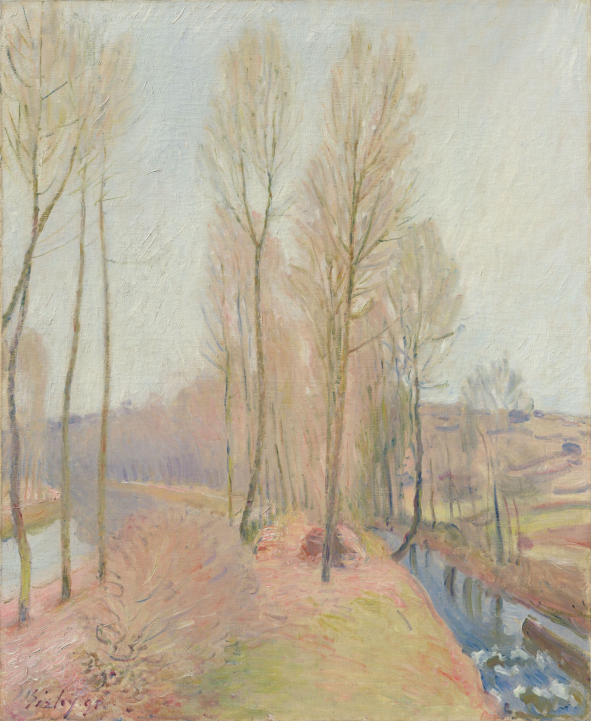 Reproduction du tableau « L'Orvanne et le canal du Loing en hiver - Alfred Sisley » par Alpha Reproduction en peinture à l’huile