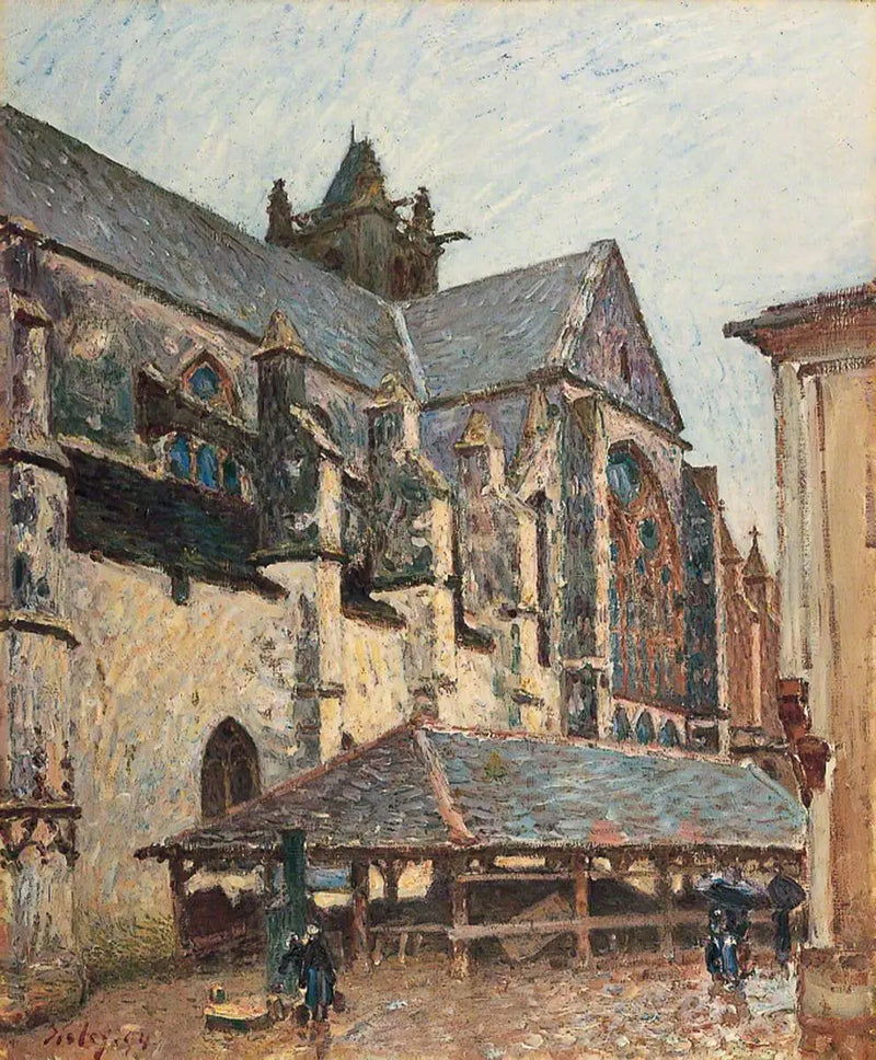 Moretin kirkko sateessa, ristikkopuoli - Alfred Sisley
