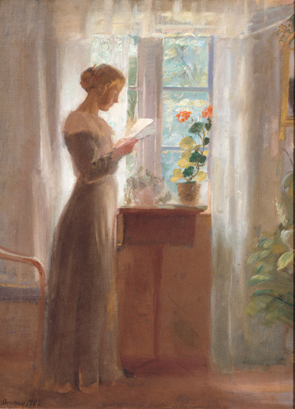 Nuori tyttö lukee kirjettä. - Anna Ancher
