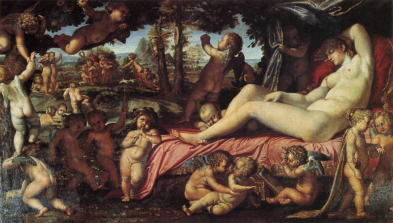 Nukkumassa oleva Venus ja rakastavaiset - Annibale Carracci