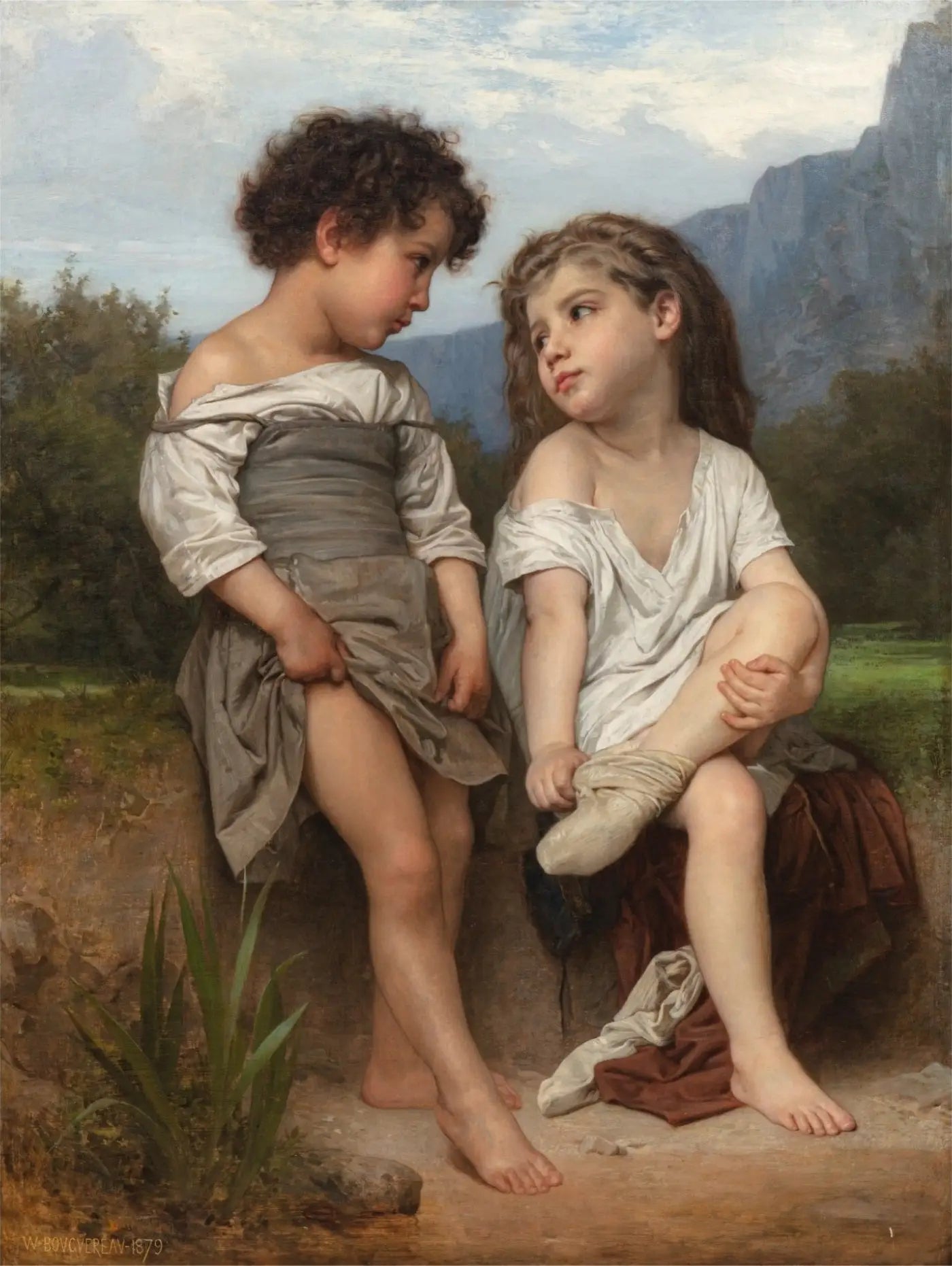Reproduction du tableau « Au bord du ruisseau. - Bouguereau » par Alpha Reproduction en peinture à l’huile