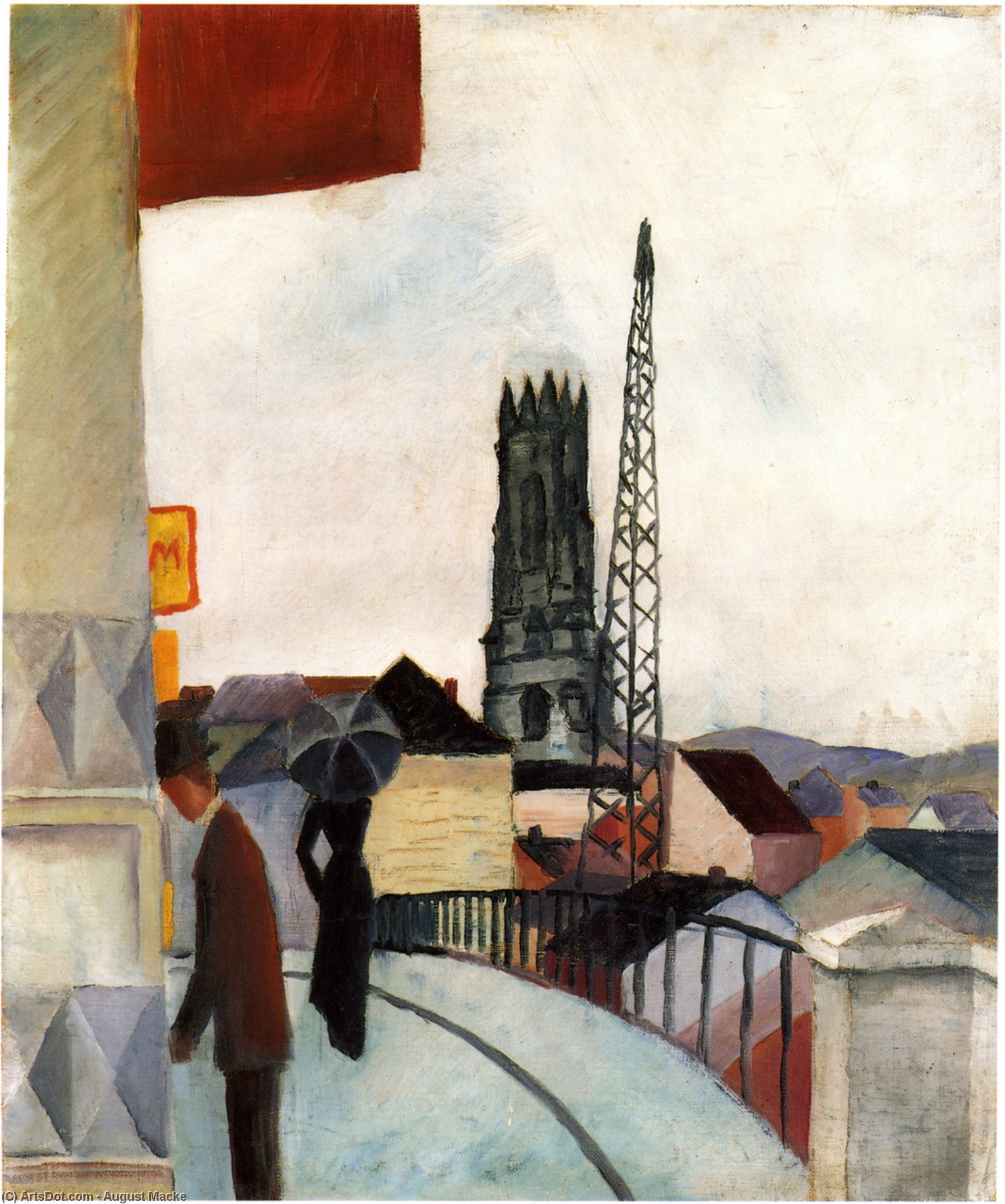 Reproduction du tableau « Cathédrale de Fribourg en Suisse - August Macke » par Alpha Reproduction en peinture à l’huile