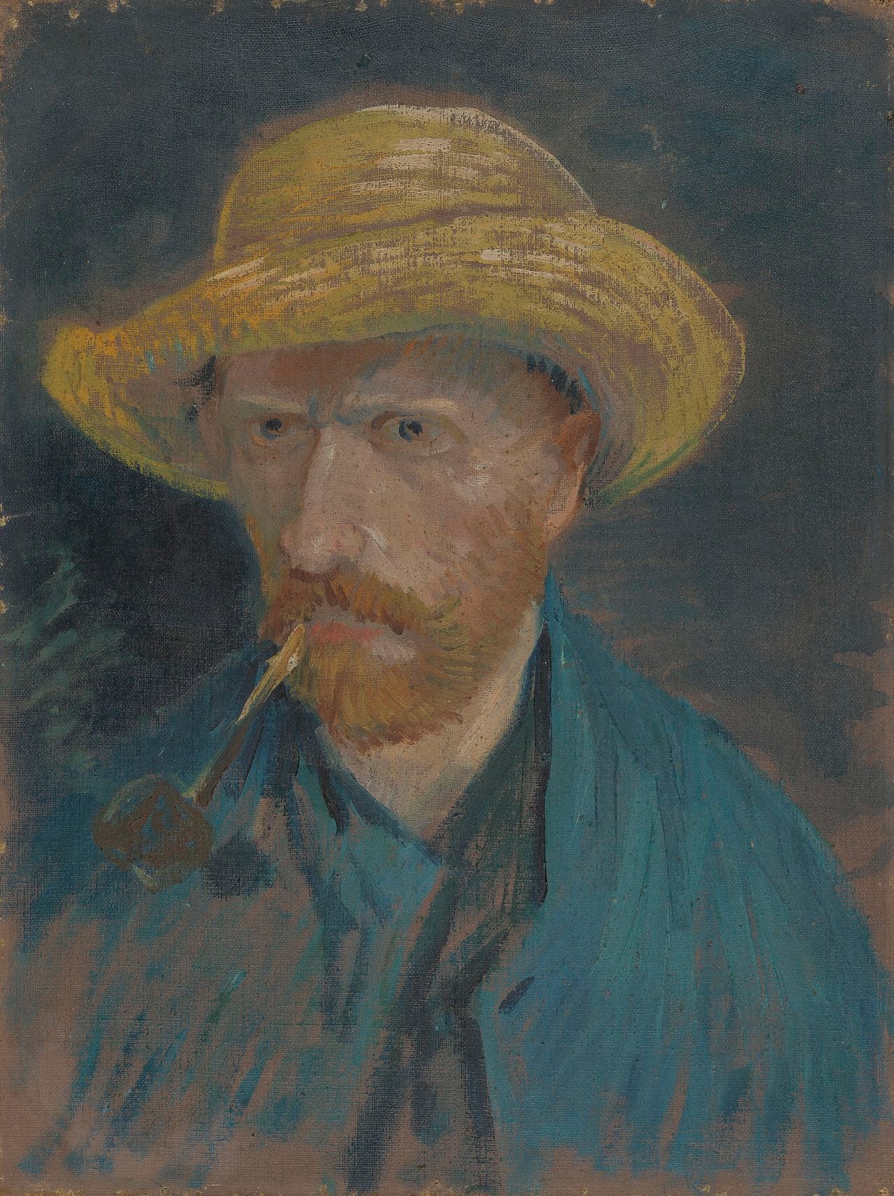 🧢 Omakuva olkihattu päässä ja piippu suussa – Vincent van Gogh (1887)