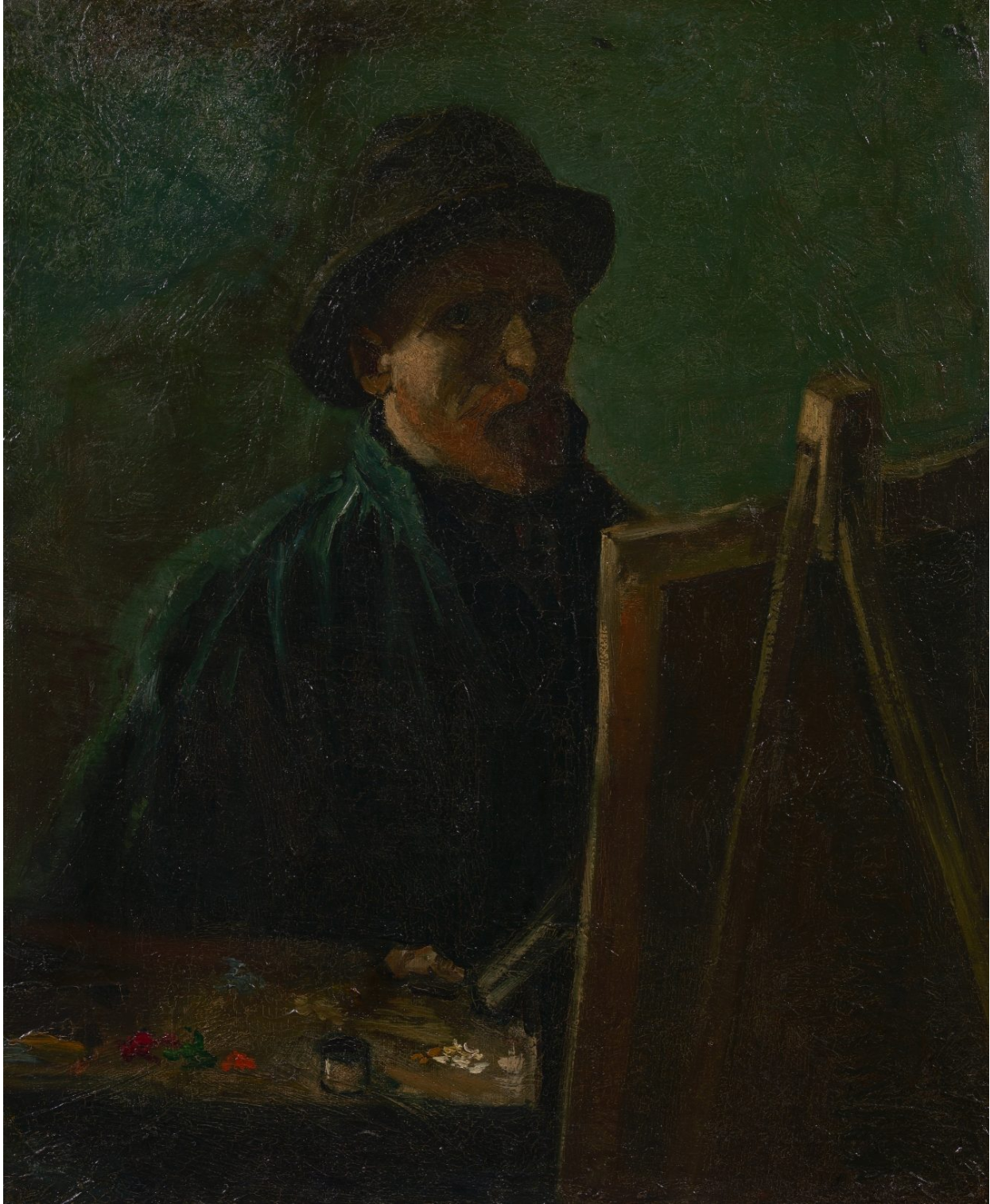 🎩 Omakuva tumman huopahattun kanssa ateljeella – Vincent van Gogh (1886)