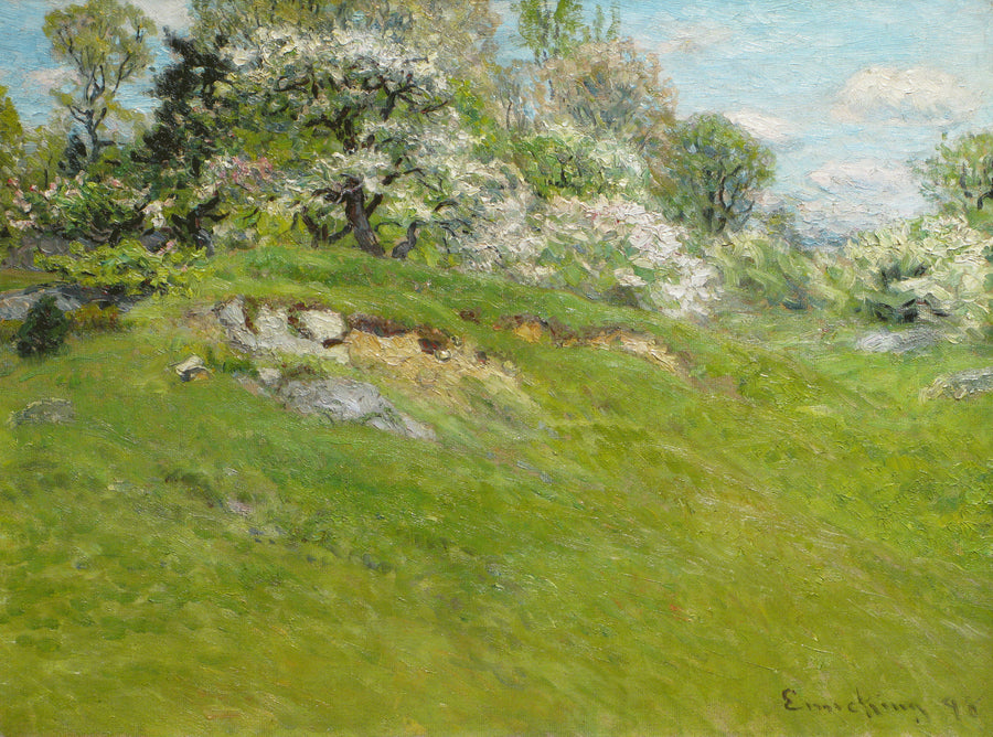 Arbres en fleurs sur la colline, peinture de John Joseph Enneking
