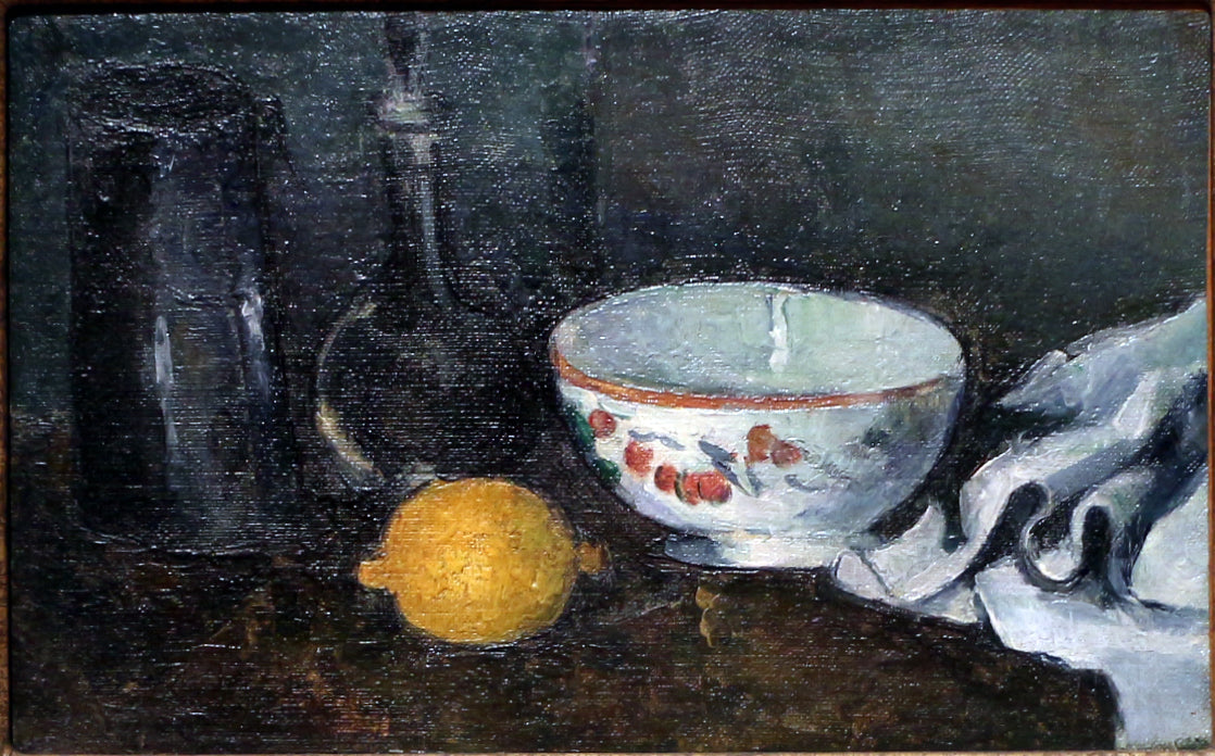 Reproduction du tableau « Boîte à lait et citron, I - Paul Cézanne » par Alpha Reproduction en peinture à l’huile