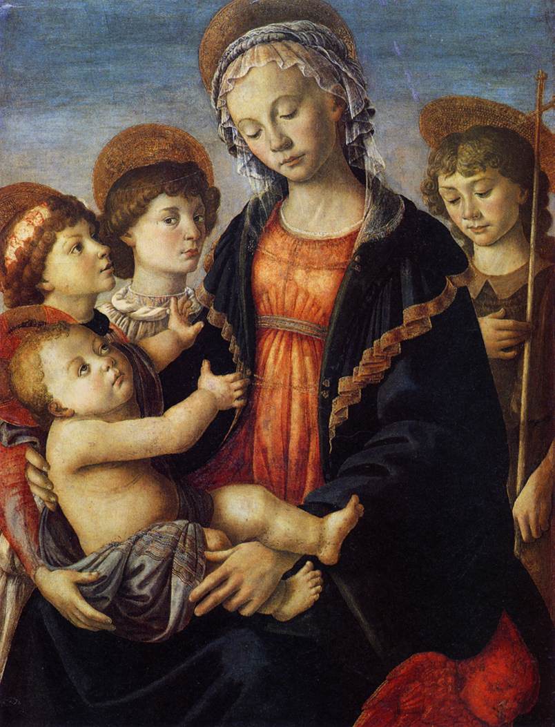 Neitsyt Maria lapsi sylissään, nuori Pyhä Johannes Kastaja ja kaksi enkeliä - Sandro Botticelli
