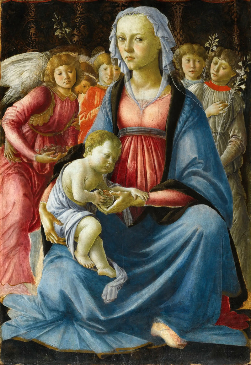 Neitsyt Maria ja Lapsi viiden enkelin ympäröimänä - Sandro Botticelli