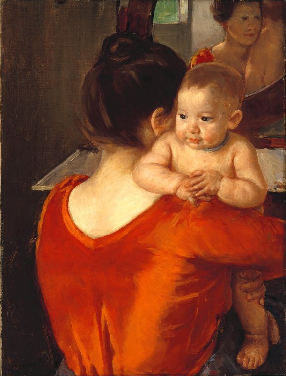 Femme au corsage rouge et son enfant, Mary Cassatt, 1901, huile sur toile