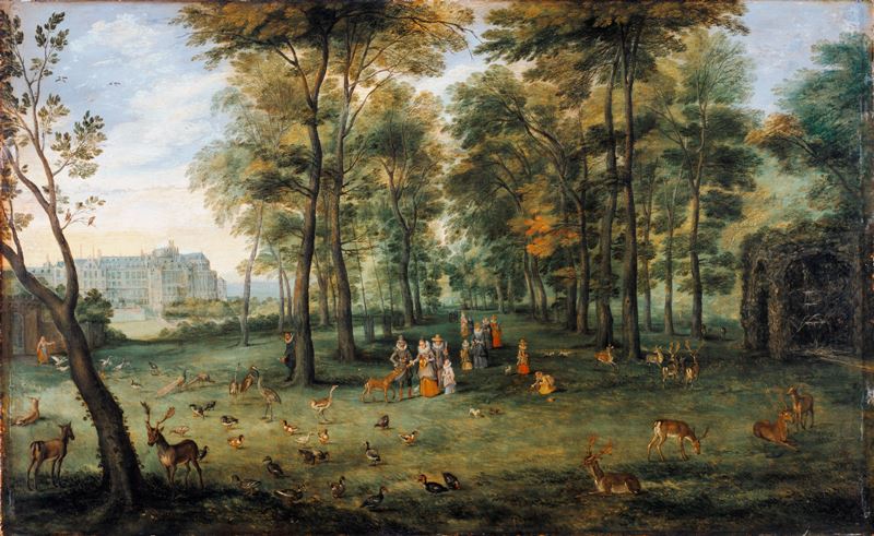Les archiducs Albert et Isabelle se promenant dans le parc de leur palais bruxellois. - Jan Brueghel l'Ancien
