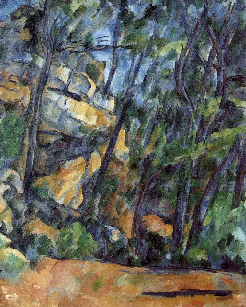Puita ja kiviä Château Noirin puistossa - Paul Cézanne