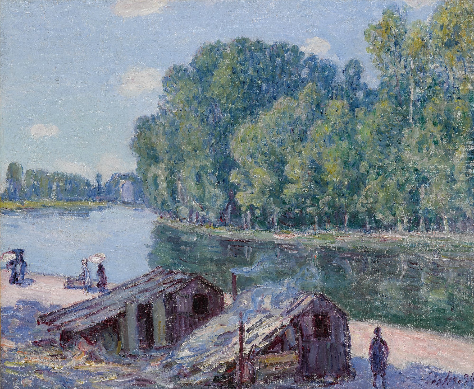 Reproduction du tableau « Cabanes au bord du canal du Loing, Effet de soleil - Alfred Sisley » par Alpha Reproduction en peinture à l’huile