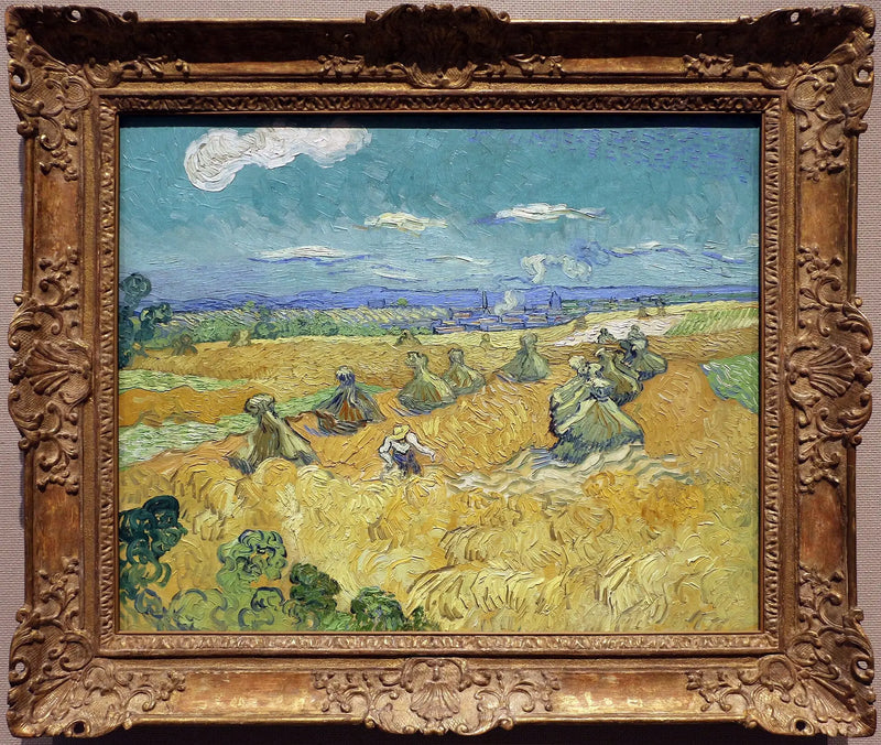 Viljakenttä heiniä ja leikkuupuimuri - Vincent van Gogh