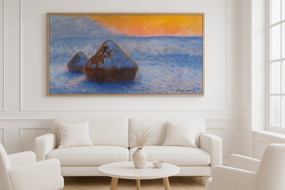 "Viljankuivurit, lumiefekti hämärässä" – Claude Monet (1891)