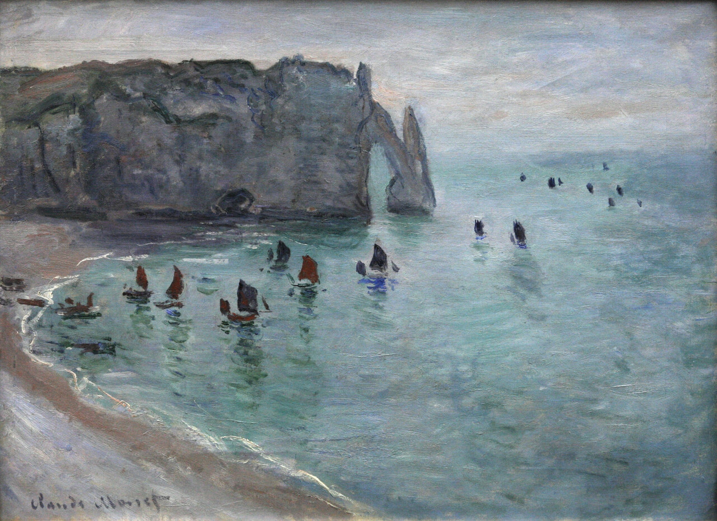 🖼️ Étretat, la Porte d’Aval – Kalastusveneet lähtevät satamasta – Claude Monet (noin 1885)