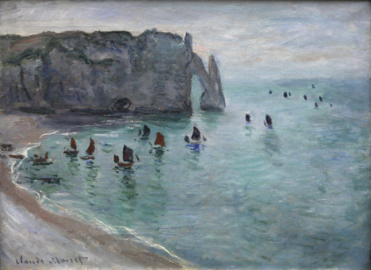 🖼️ Étretat, la Porte d’Aval – Kalastusveneet lähtevät satamasta – Claude Monet (noin 1885)