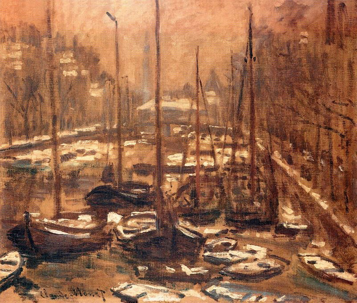Reproduction du tableau « Le Geldersekade à Amsterdam, l'hiver - Claude Monet » par Alpha Reproduction en peinture à l’huile