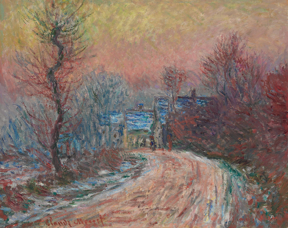 Reproduction du tableau « Entrée de Giverny en hiver, soleil couchant - Claude Monet » par Alpha Reproduction en peinture à l’huile