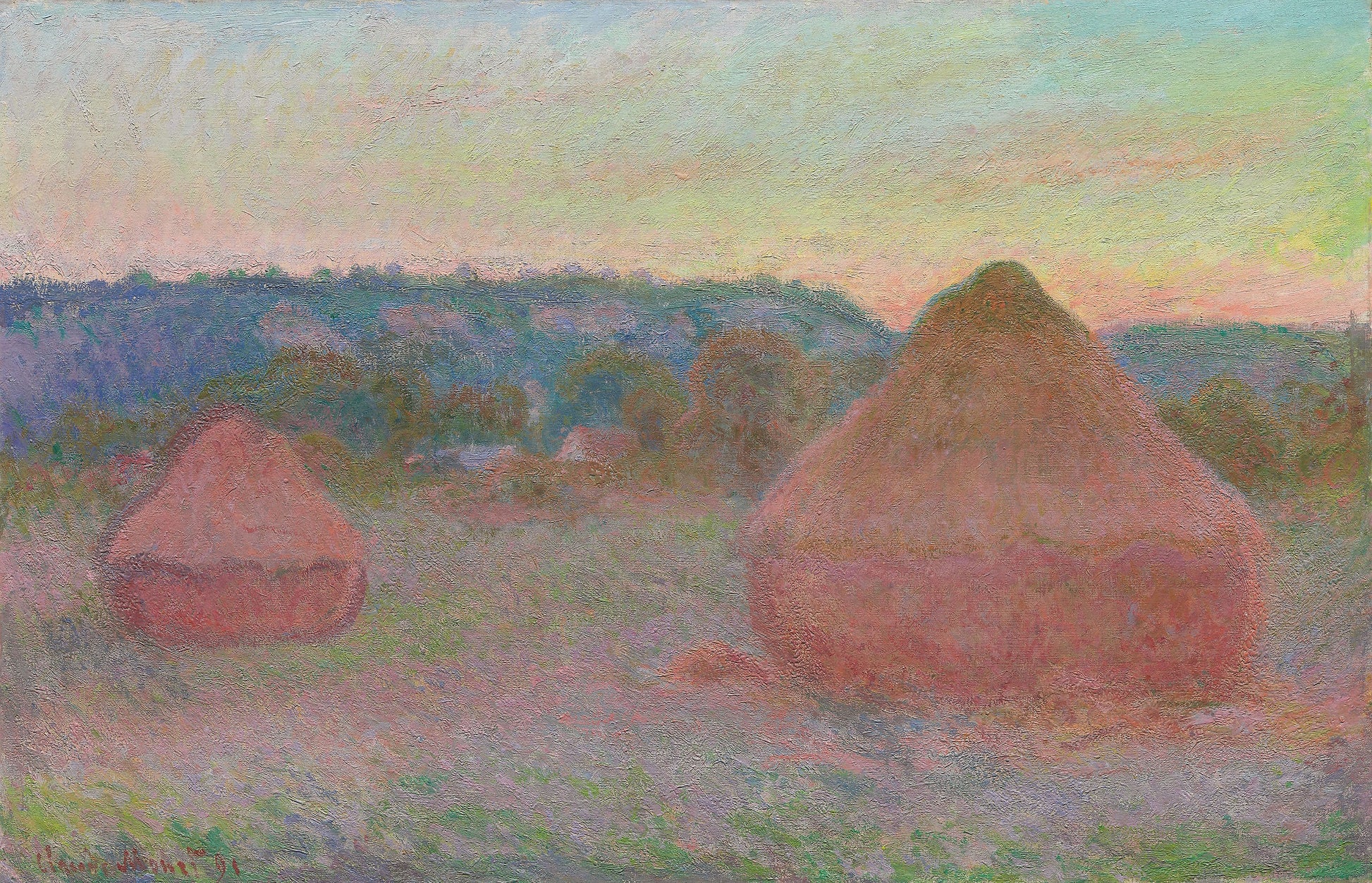 Reproduction du tableau « Deux meules, déclin du jour, automne - Claude Monet » par Alpha Reproduction en peinture à l’huile