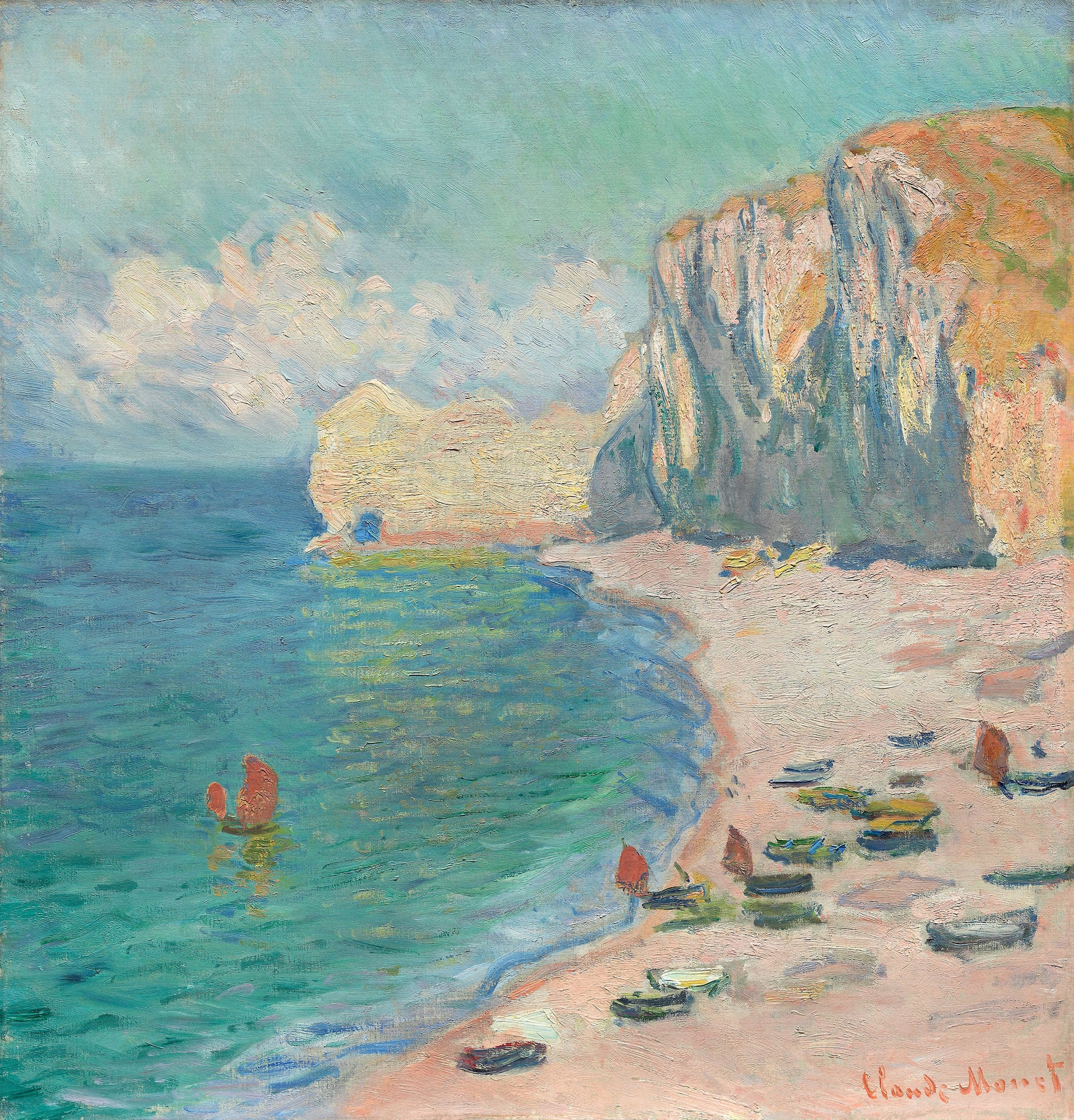 Reproduction du tableau « Étretat: La Plage et la Falaise d'Amont - Claude Monet » par Alpha Reproduction en peinture à l’huile