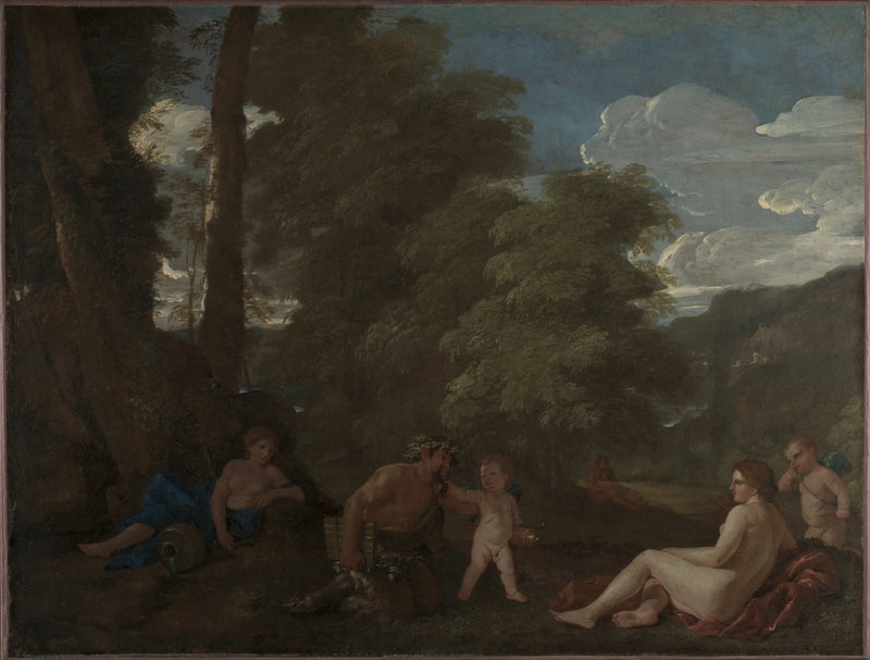 Maisema nymfin ja satyyri kanssa - Nicolas Poussin