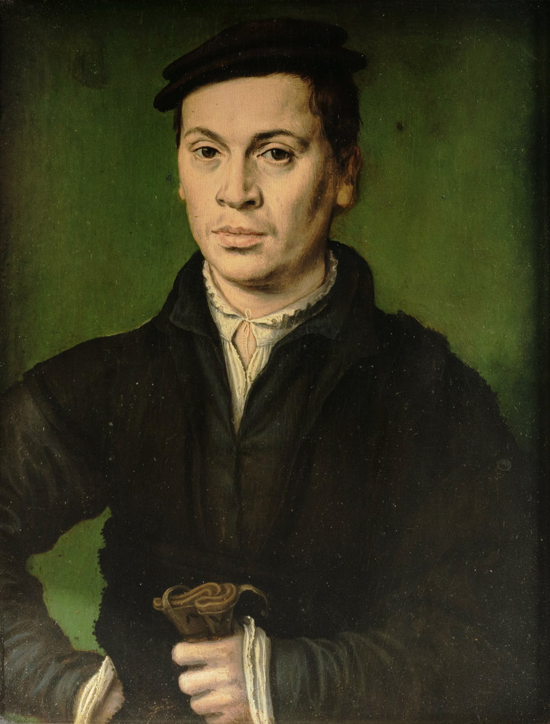 Homme au béret noir tenant une paire de gants - Corneille de Lyon