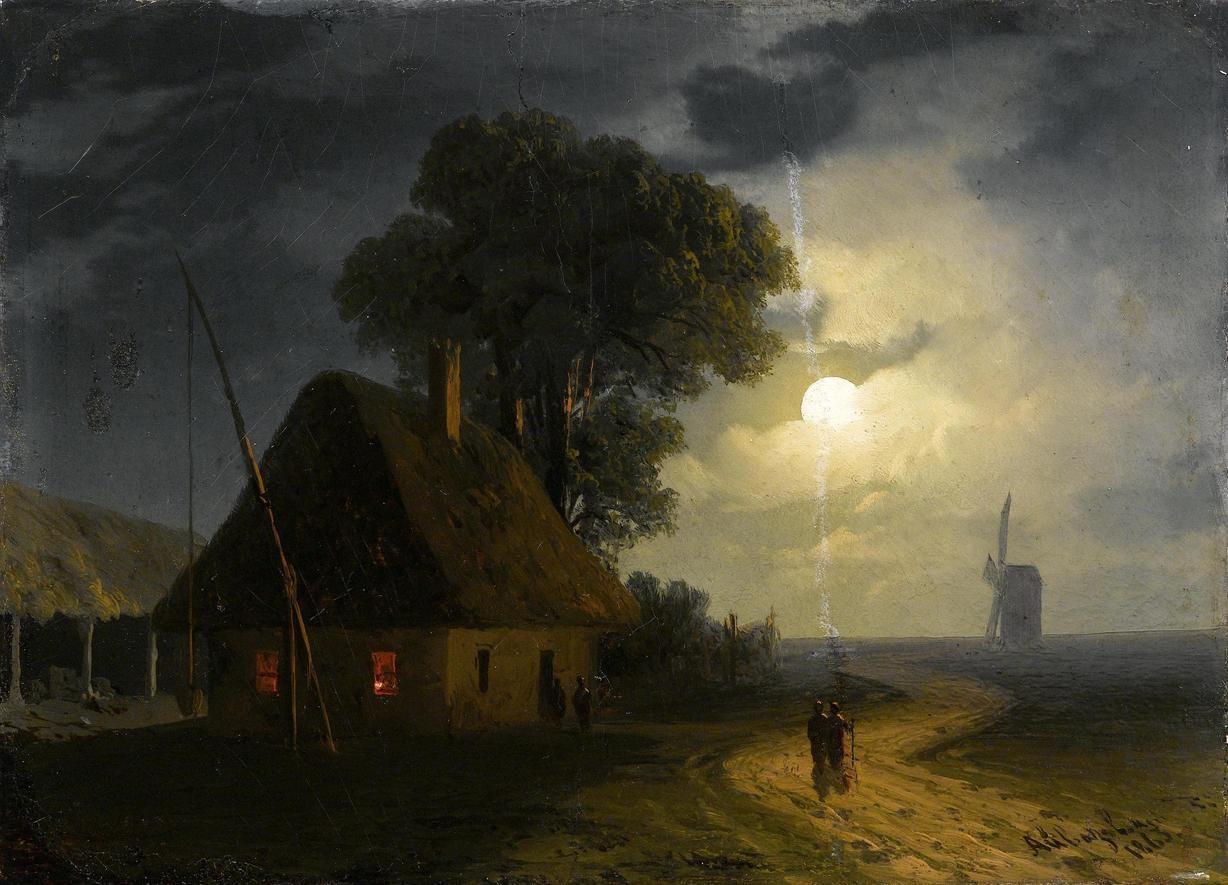 Ferme et moulin au clair de lune - Ivan Aïvazovski