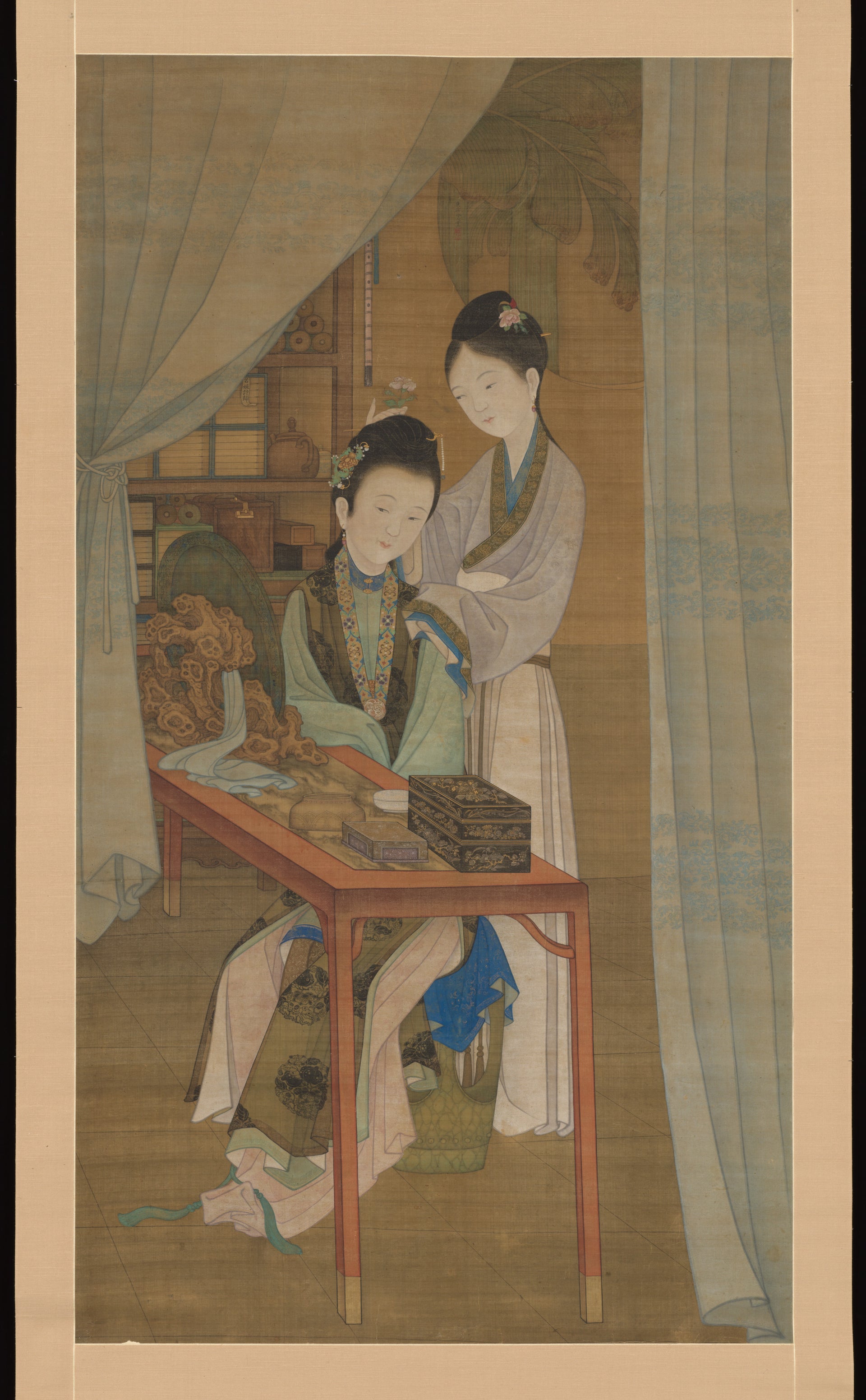 Woman at her dressing table, Leng Mei, early 18th century — peinture chinoise
