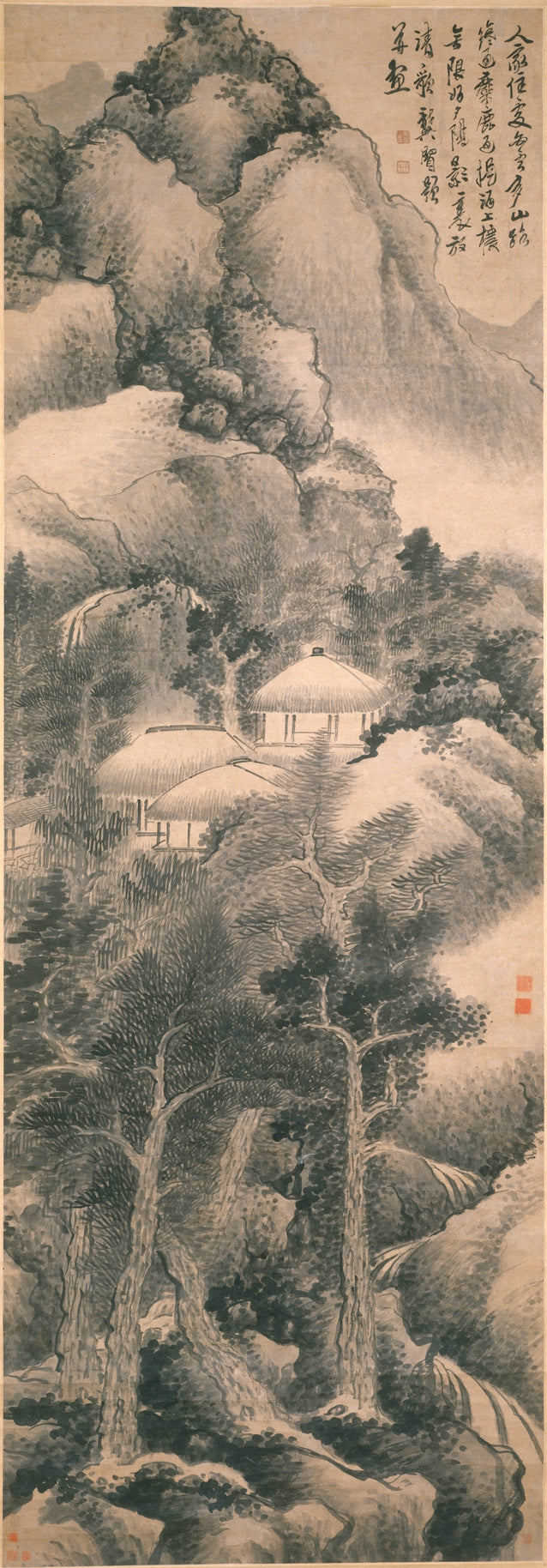 Dwelling among mountains and clouds, Gong Xian, 17th century — peinture chinoise