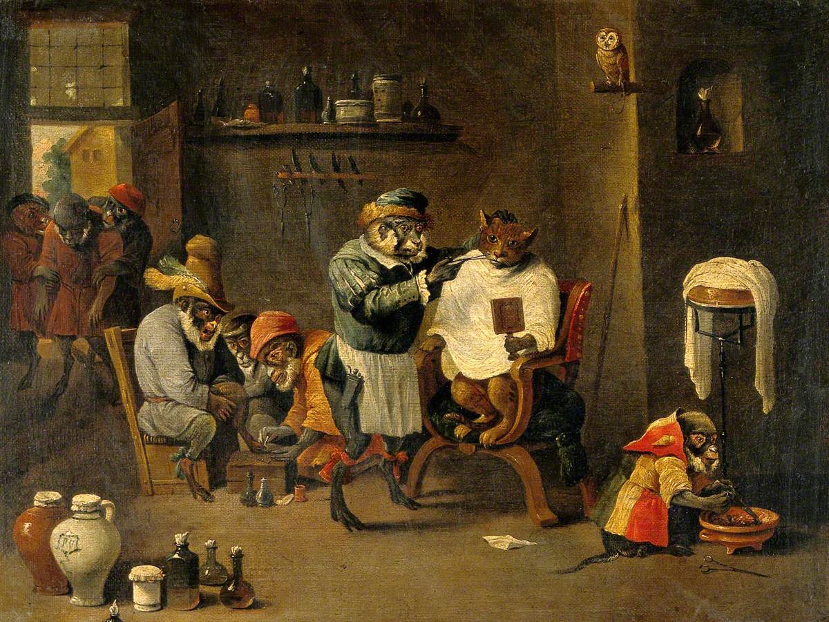 L'établissement d'un barbier-chirurgien singe - David Teniers le Jeune