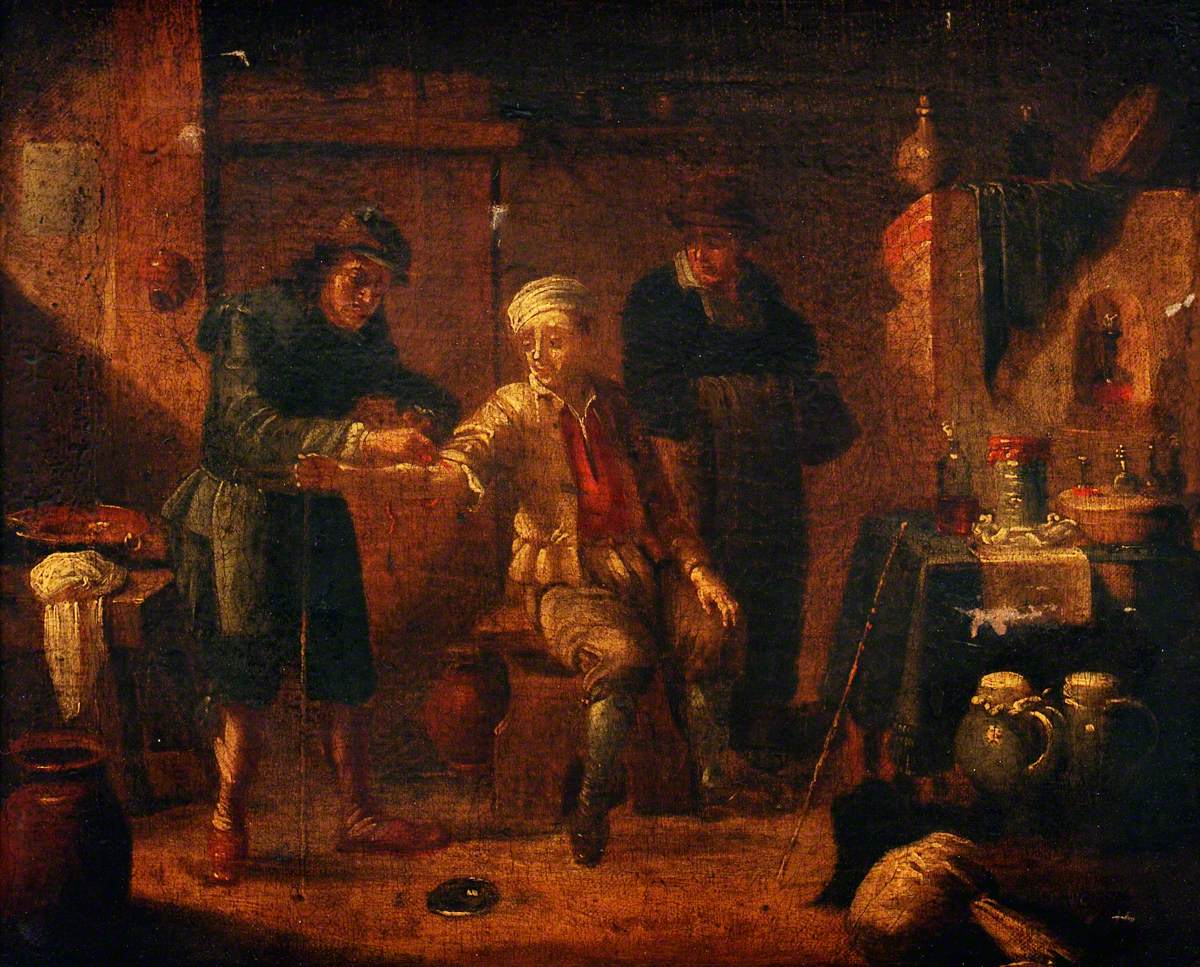 Un chirurgien prélève du sang du bras d'un homme - David Teniers le Jeune
