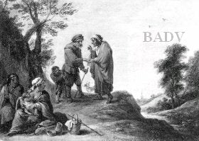 Repos pendant le vol vers l'Egypte, paysage, couple de mendiants "Bauern und Zigeunerfamilie" - David Teniers le Jeune