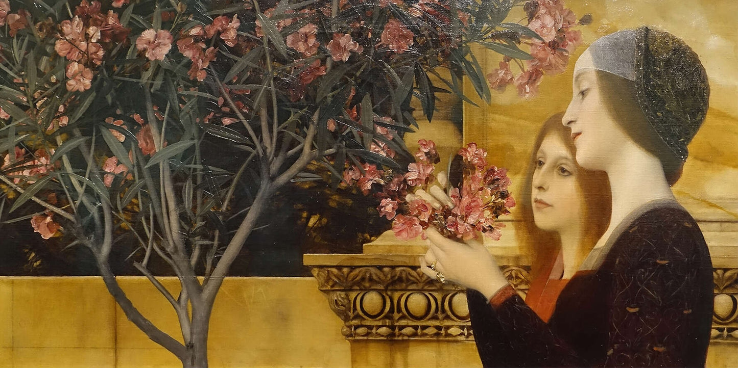 🌸 Kaksi tyttöä laakeriruusun kanssa – Gustav Klimt (noin 1890)