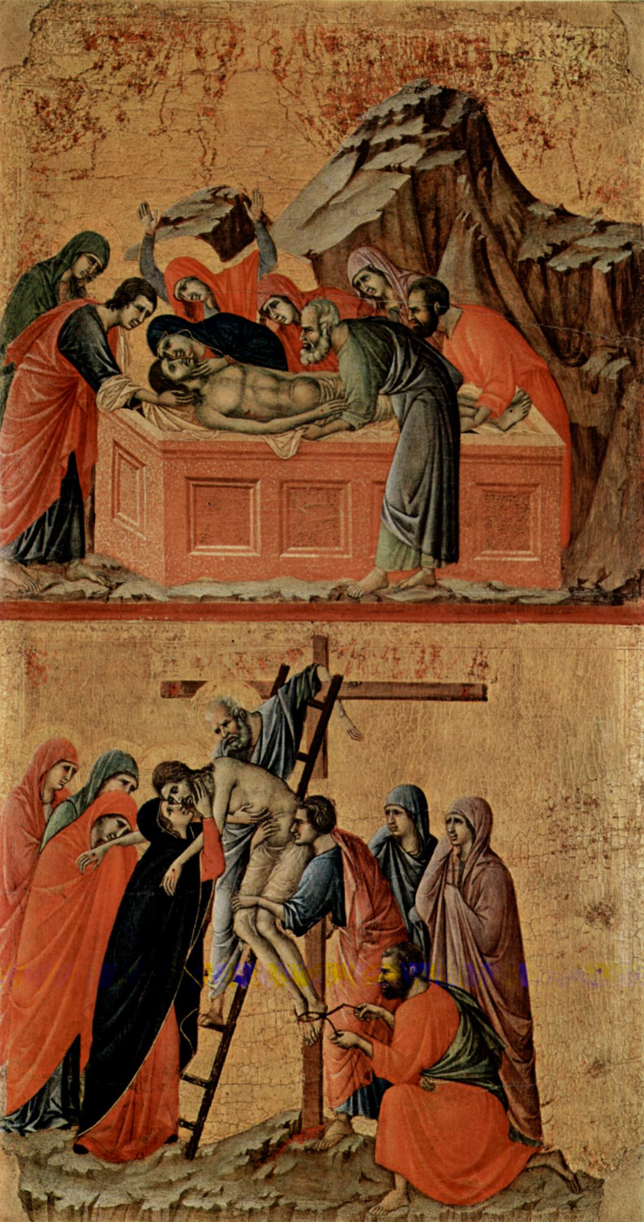Enterrement du Christ (en haut) ; Descente de Croix (en bas) - Duccio di Buoninsegna